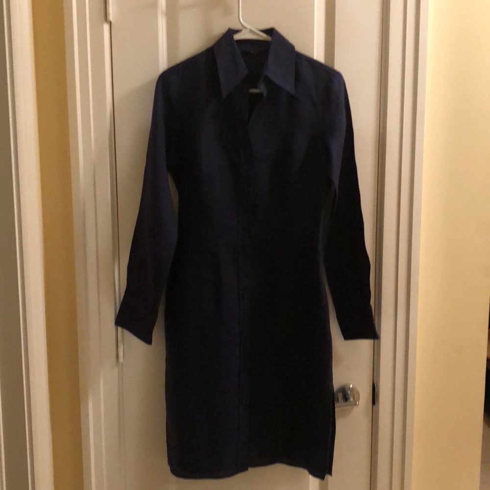 Dark Blue, 100% linen, button down, shirt dress